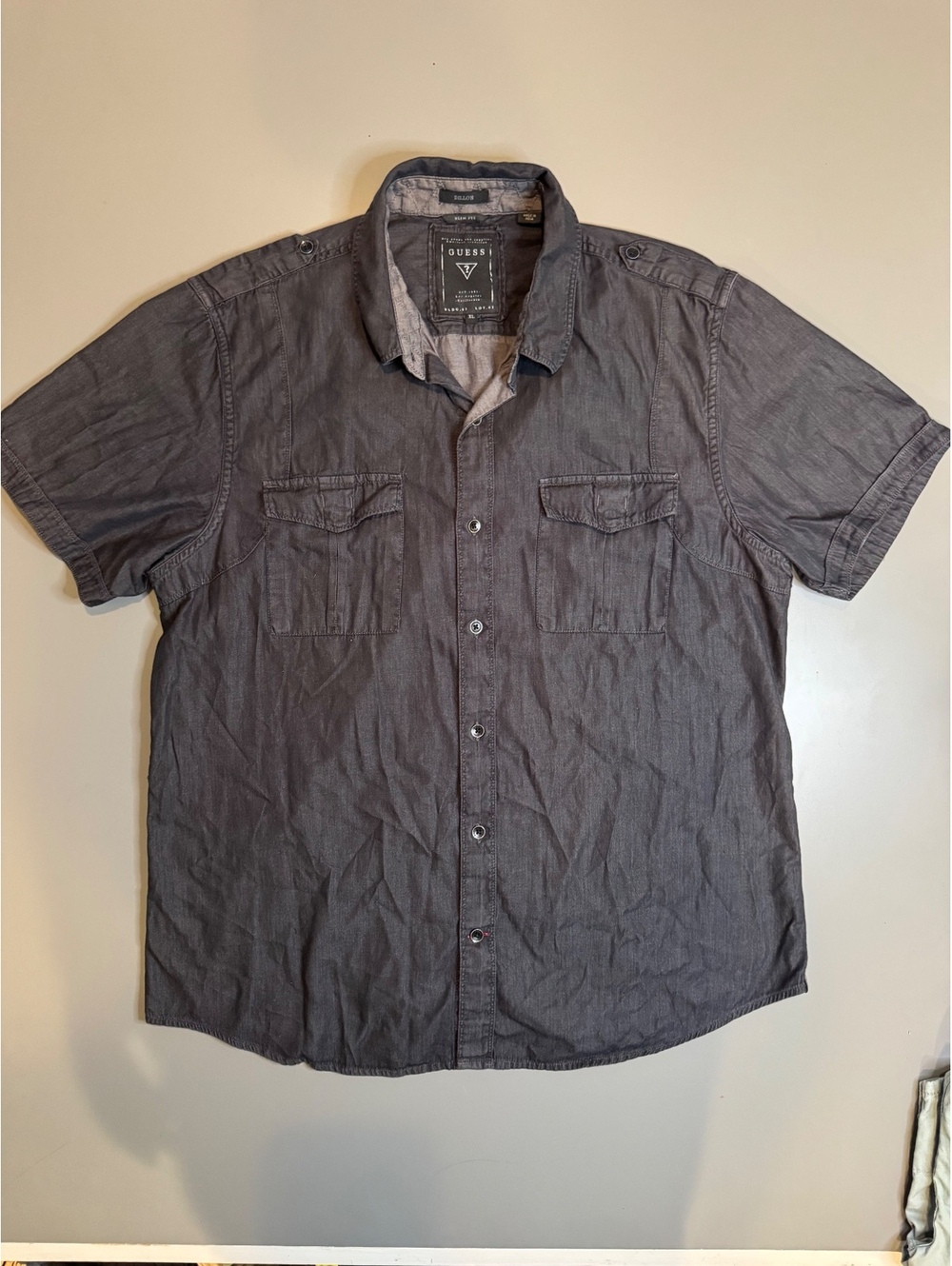 Guess Dillon Slim Fit XL Men's Short Sleeve Button-Up Shirt Cotton Gray